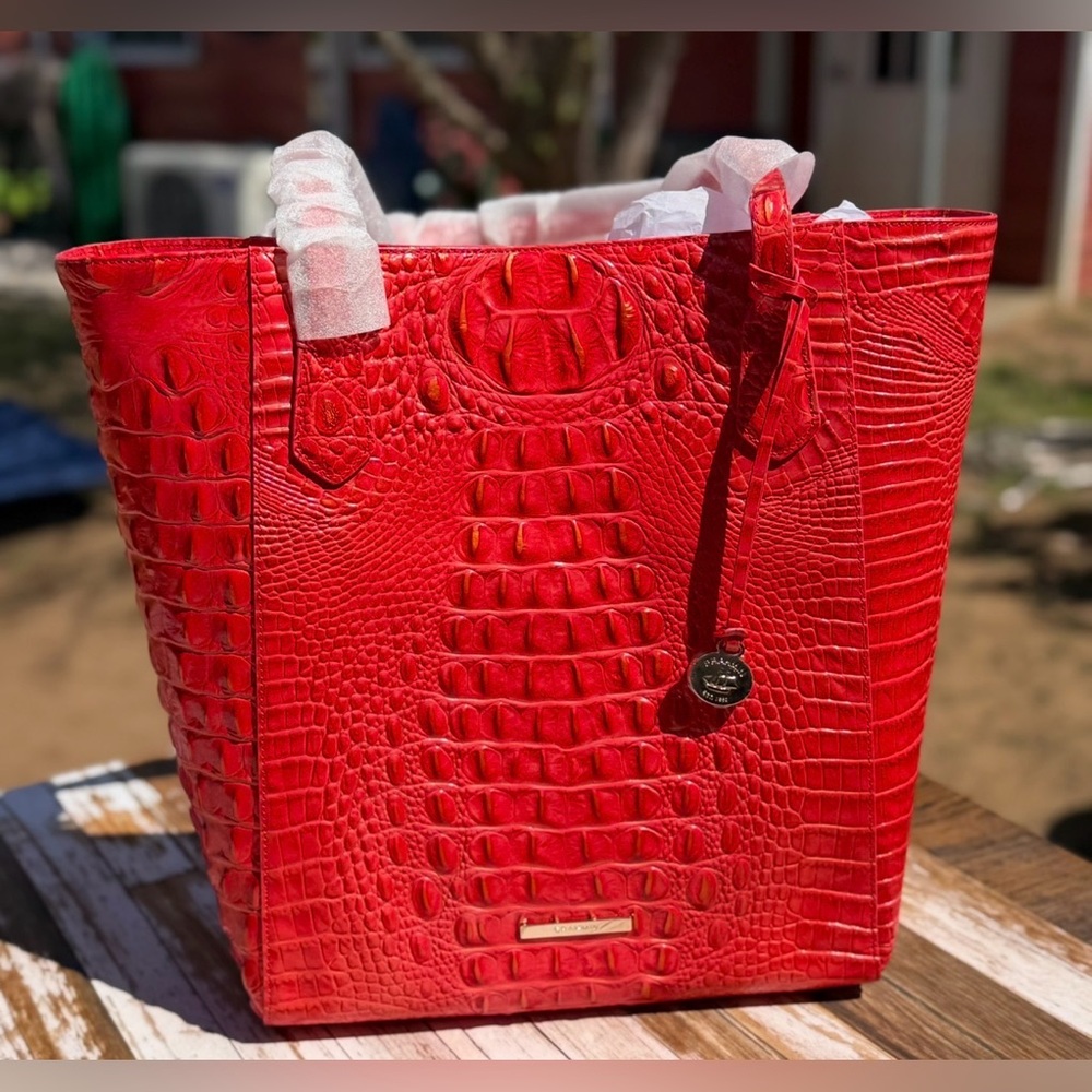 Brahmin Jayden Tote NWT in RED with Orange / Gold tipping price firm - Picture 5 of 13